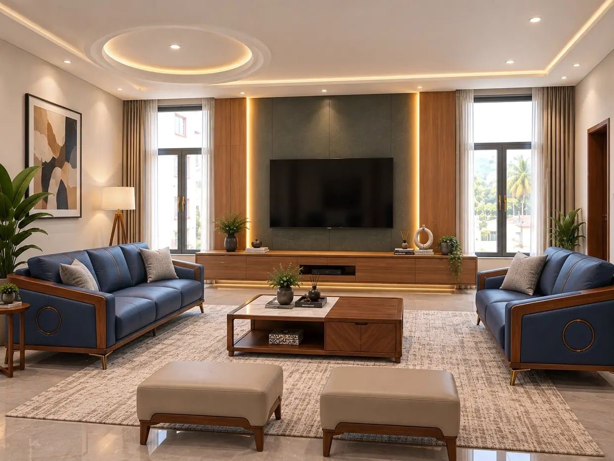 Living room in the Good Morning scene: cove lighting at 70 per cent and the curtains open
